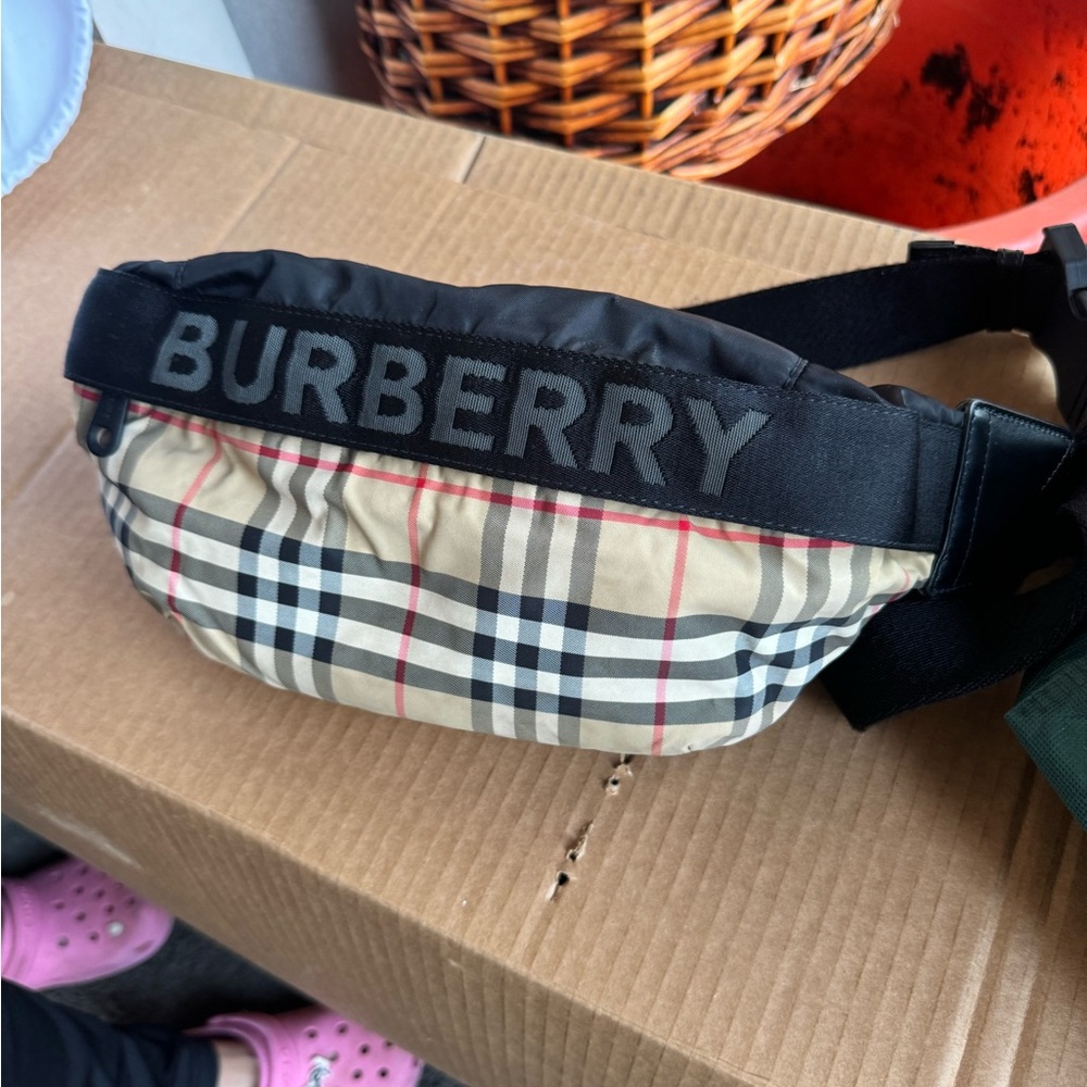 Burberry Beige and Black Logo Belt Bag